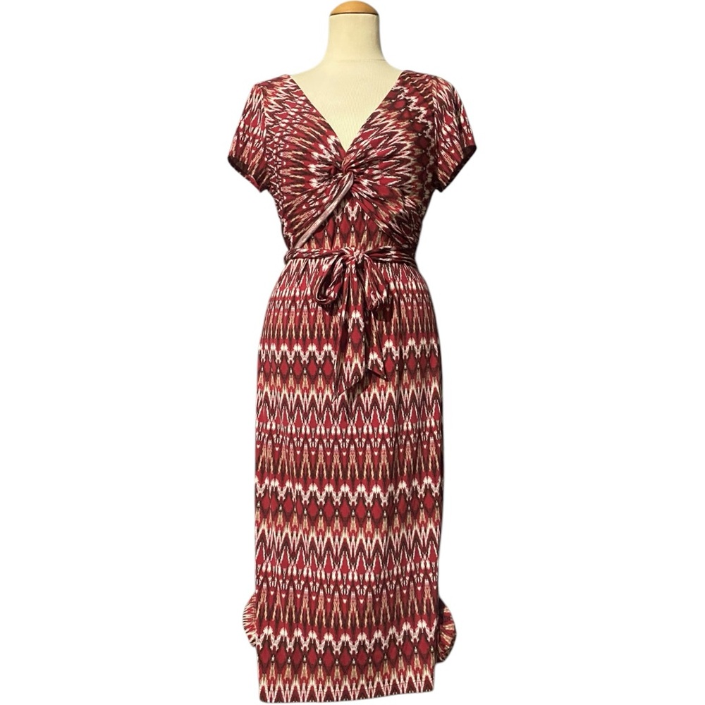 BCBGMaxAzria Printed Knee Length Dress Red White Large